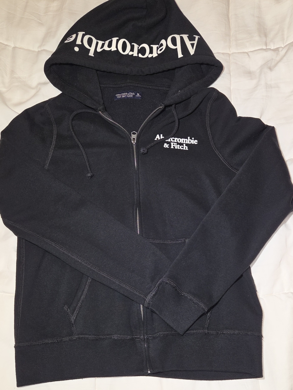 Abercrombie & Fitch Black Girls Zip-Up Hoodie with White Logo